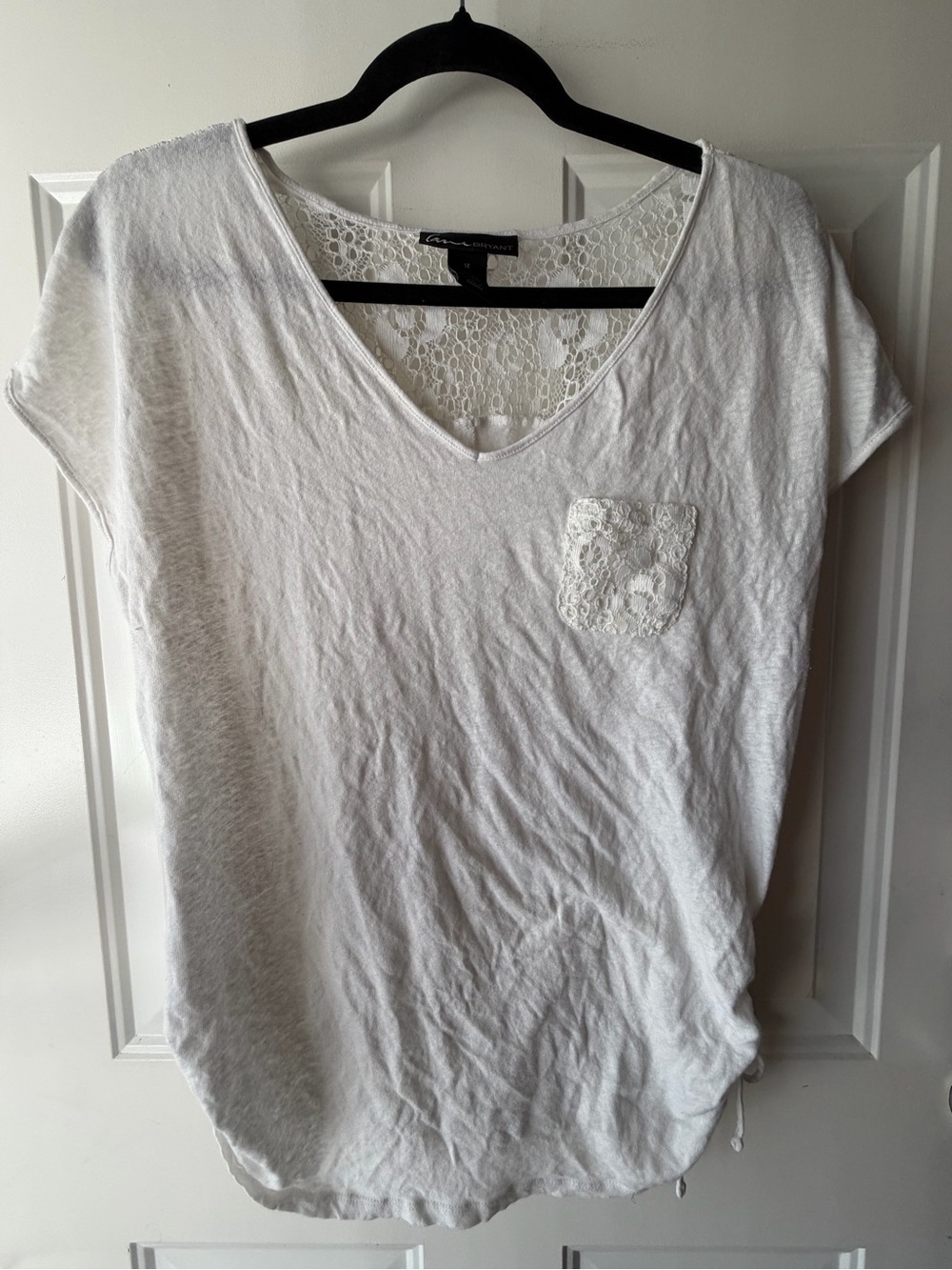 Lane Bryant White V-Neck Lace-Back Short Sleeve Top